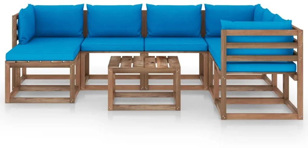 Set mobilier de gradina cu perne albastru deschis, 8 piese Albastru deschis, 3x colt + 3x mijloc + suport pentru picioare + masa, 1