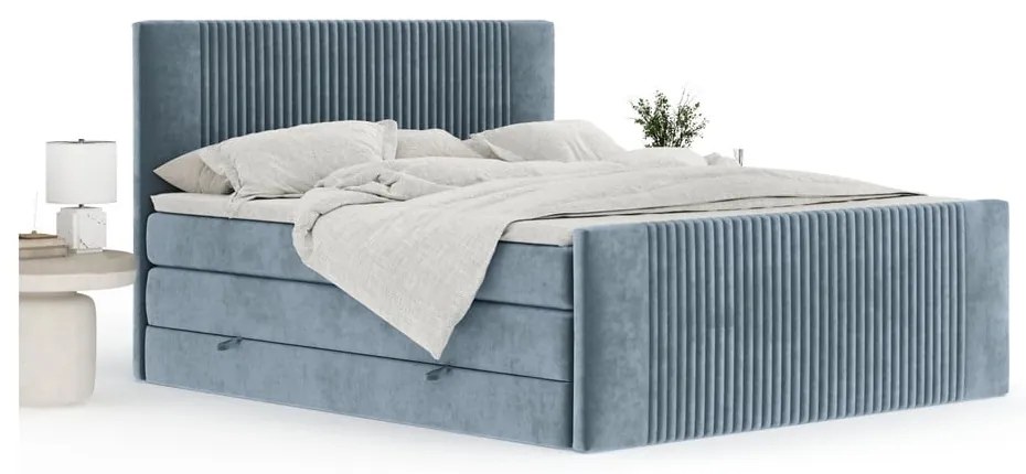Pat boxspring albastru cu spațiu de depozitare 180x200 cm Bergamo – Maison de Rêve