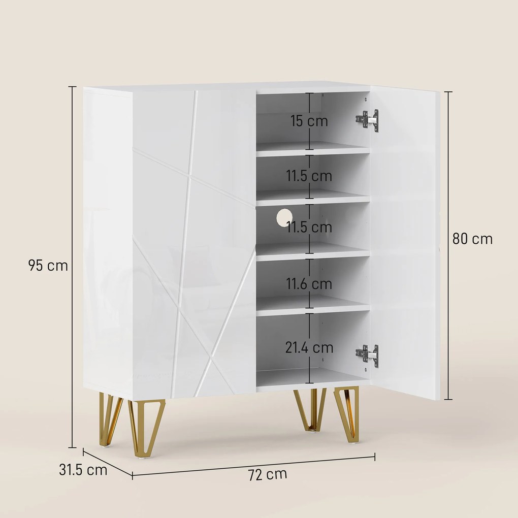 HOMCOM Dulap pentru încălțăminte cu 2 uși, raft pentru pantofi, depozitare cu 3 rafturi reglabile 72 x 31,5 x 95 cm, Alb | Aosom Romania