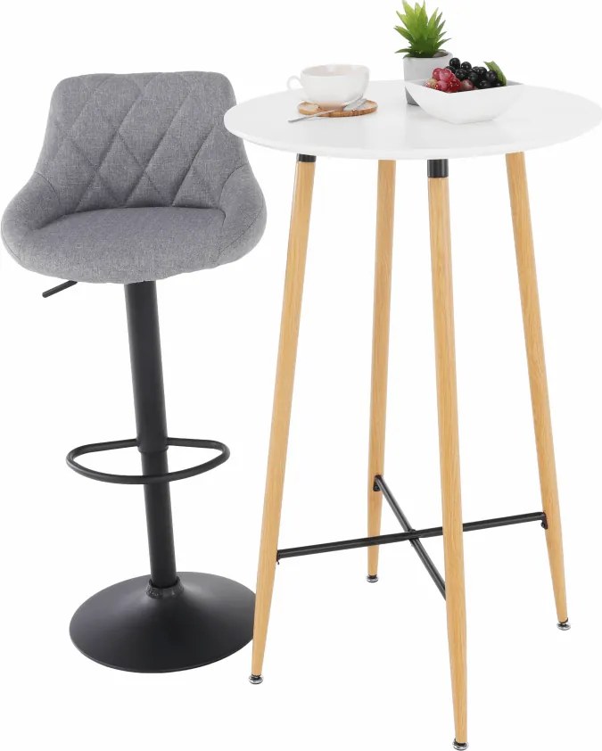 Masă de bar, alb/stejar, diametru 60 cm, IMAM