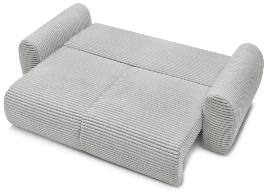 Canapea gri deschis extensibilă cu tapițerie din catifea reiată 257 cm Lucien – Bobochic Paris