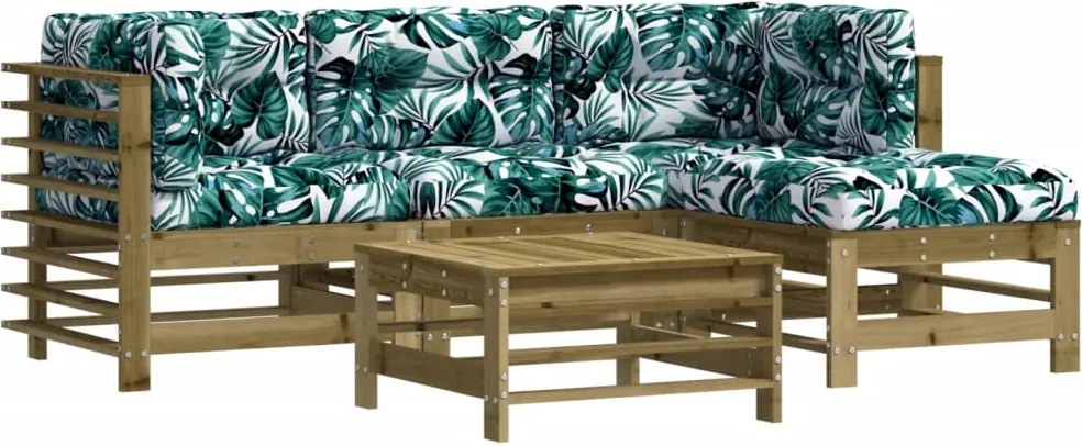 vidaXL Set mobilier de grădină cu perne, 5 piese, lemn de pin tratat