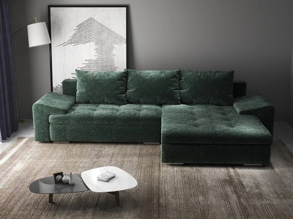 Colțar extensibil dumonde cu ladă de depozitare si sezut confortabil din spuma high-density, Leonardo Euphoria Verde 260x185 cm II