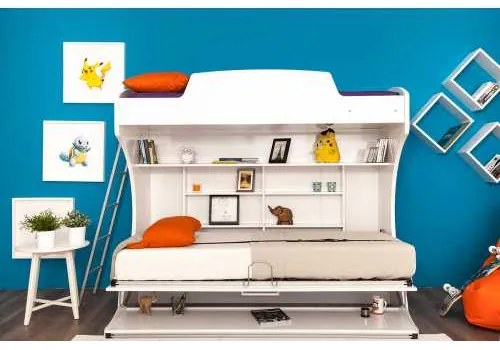 Pat rabatabil suprapus cu birou Diva Academy Bunk (85X190) si (90X190) - Alb Mat