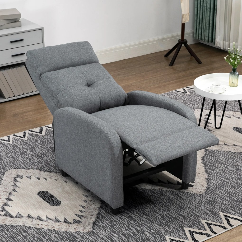 HOMCOM Fotoliu Reclinabil 155° max în Țesătură cu Efect de In Gri cu Suport pentru Picioare, 67x87x98 cm | Aosom Romania