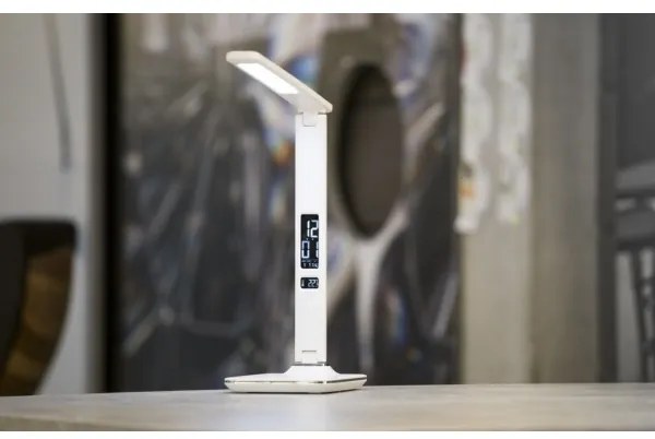 Immax 08934L - LED lampa de masa cu display KINGFISHER LED/9W/230V alba