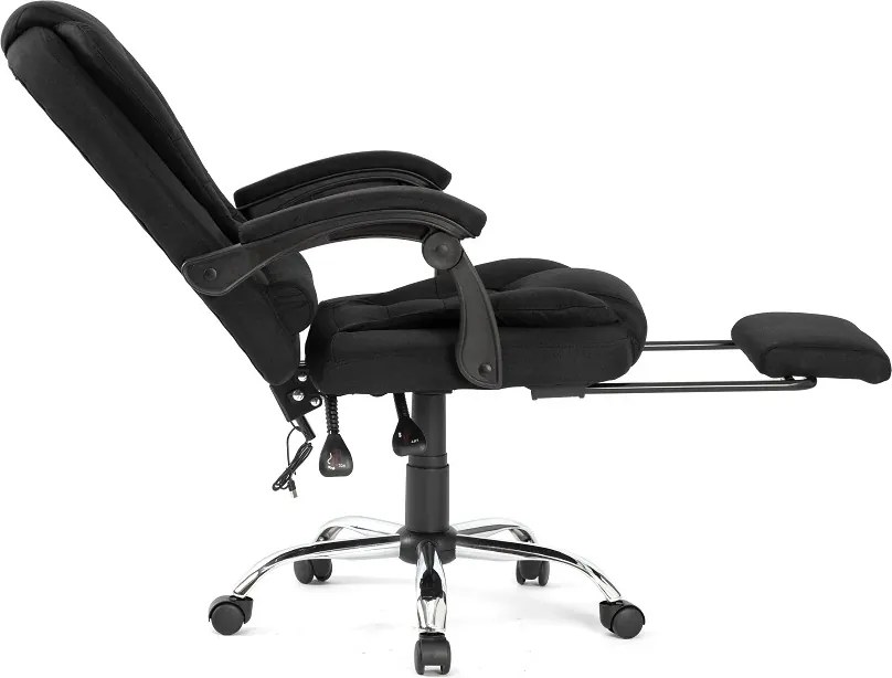 RESIGILAT- Scaun directorial, Masaj în perna lombară, Suport picioare, Rabatabil, textil, Negru