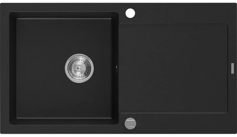 Mexen Leo chiuvetă din granit cu 1 compartiment cu picurător 900 x 500 mm, Neagră - 6501901010-77