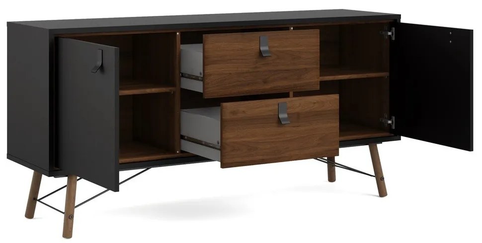 Comodă neagră cu aspect de lemn de nuc 150x72x40 cm Ry – Tvilum