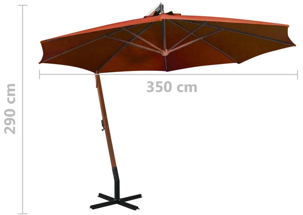 Umbrela suspendata cu stalp, caramiziu, 3,5x2,9 m, lemn brad Terracota, 3.5 x 2.9 m