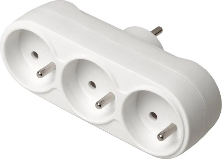 Adaptor triplu GTV pentru priză, 1 la 3 prize tip French, alb Alb, 3600 W
