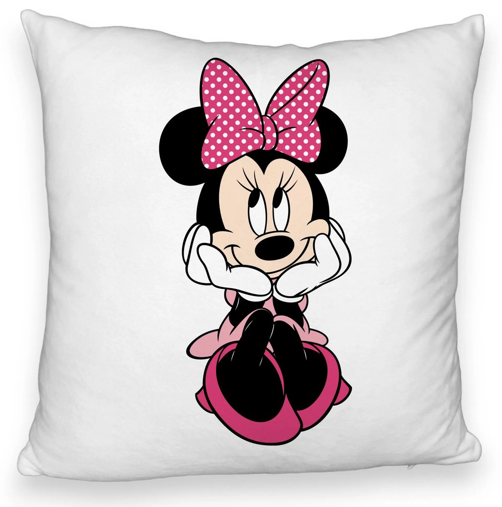 Perna Decorativa Fluffy, Model copii Minnie Mouse, 40x40 cm, Alba, Husa Detasabila, Burduf