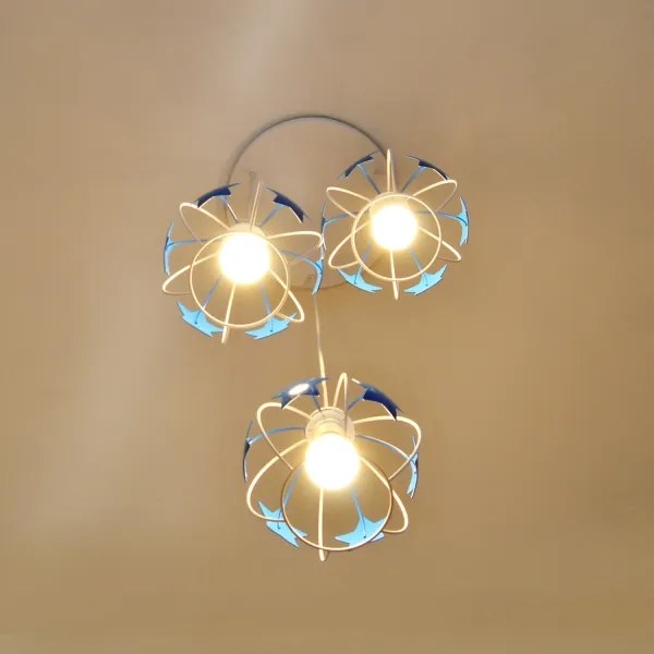 Lustră pe cablu pentru copii STARS 3xE27/15W/230V albastru/alb