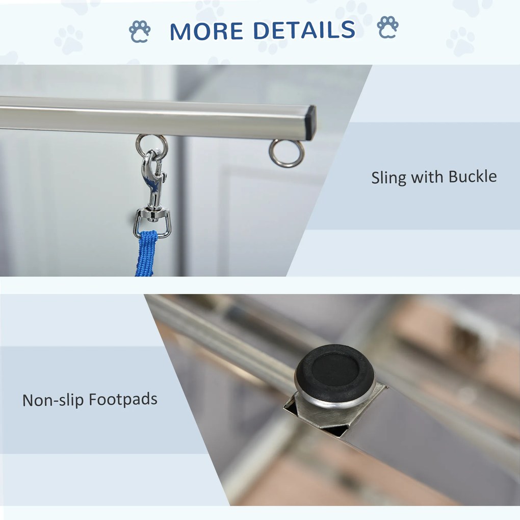 PawHut Masa de Toaleta Pliabila cu Maner Integrat, Brat Reglabil si Lesa, 70x45x74-81cm, Albastra | Aosom Romania