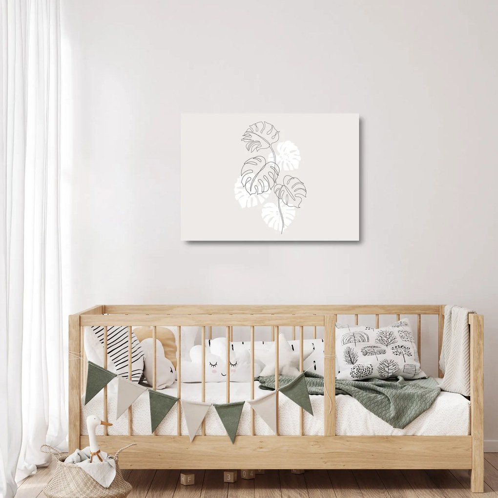 Tablou pe sticlă - Linia de artă monstera N⁰3 (70x50 cm)