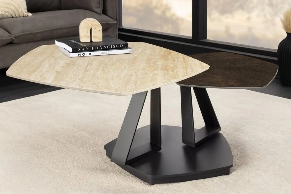 Masuta de cafea moderna cu doua blaturi rotative din ceramica Movement 80-130cm