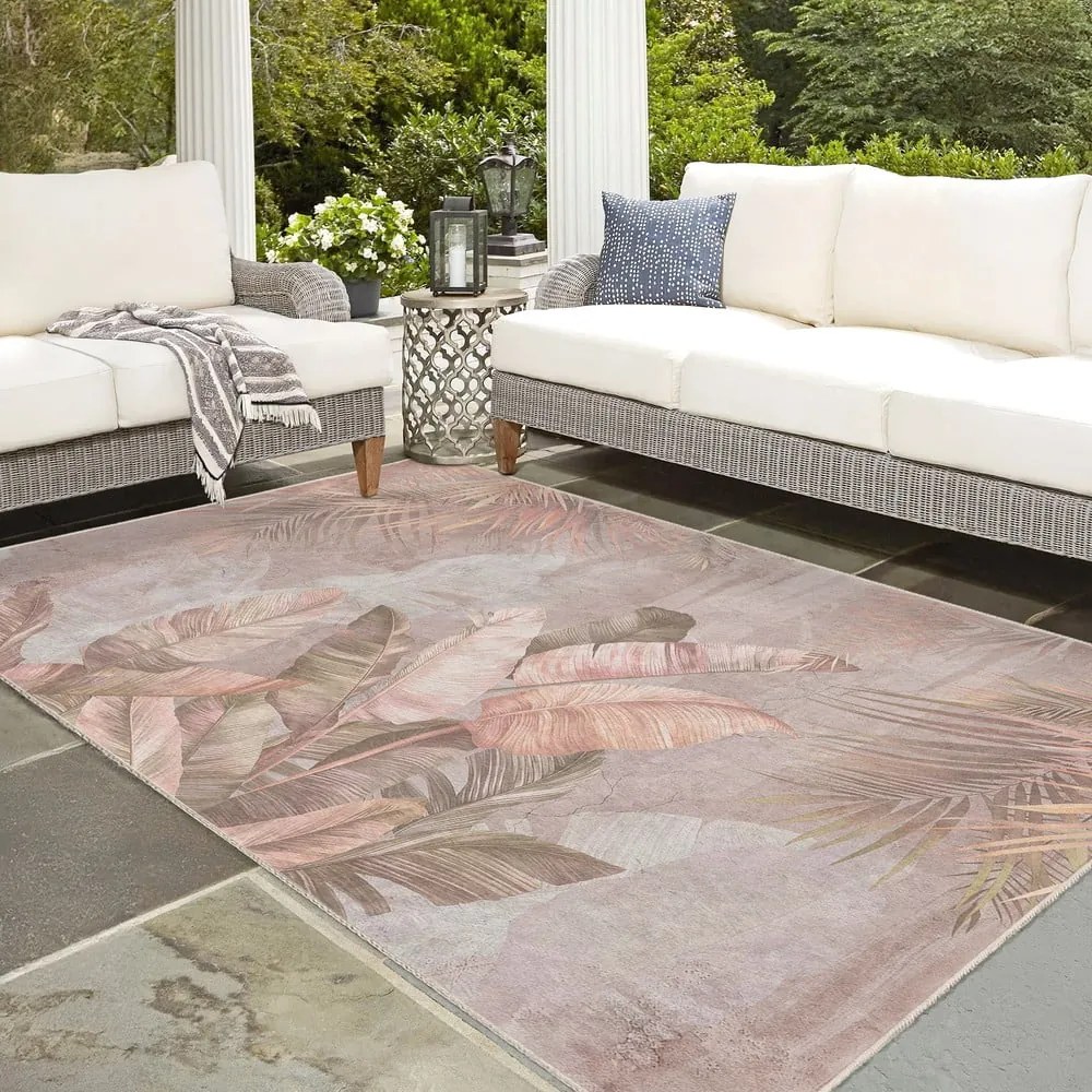 Covor bej lavabil 80x150 cm Dusty Leaves – Mila Home