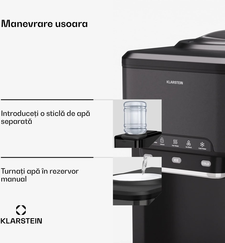 Klarstein Aqueous aparat de gheață 3 în 1: cuburi de gheață, distribuitor de apă: caldă și rece 20 kg/24h