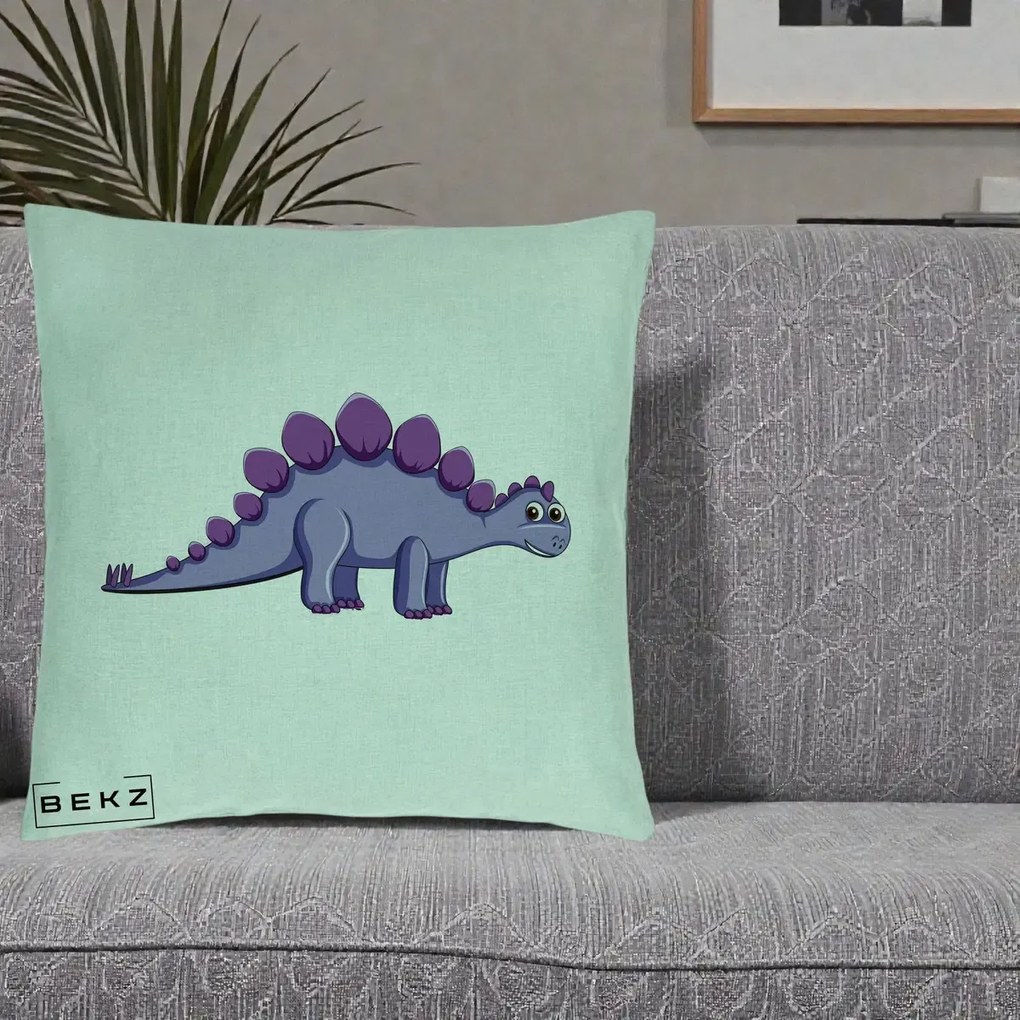 Perna Personalizata Stegozaur Mov, 40x40 cm, Verde Menta, Husa Detasabila, Perna Inclusa, BEKZ®