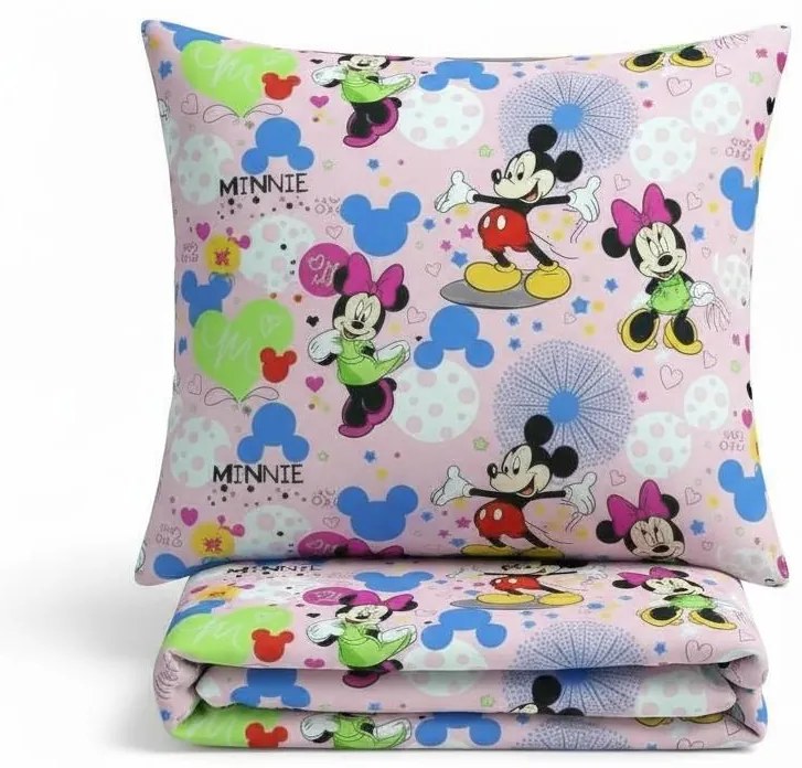 Set pilota si perna din bumbac ranforce cu Mickey si Minnie roz pentru pat 2-8 / 2-12 ani -ASC6427968007447