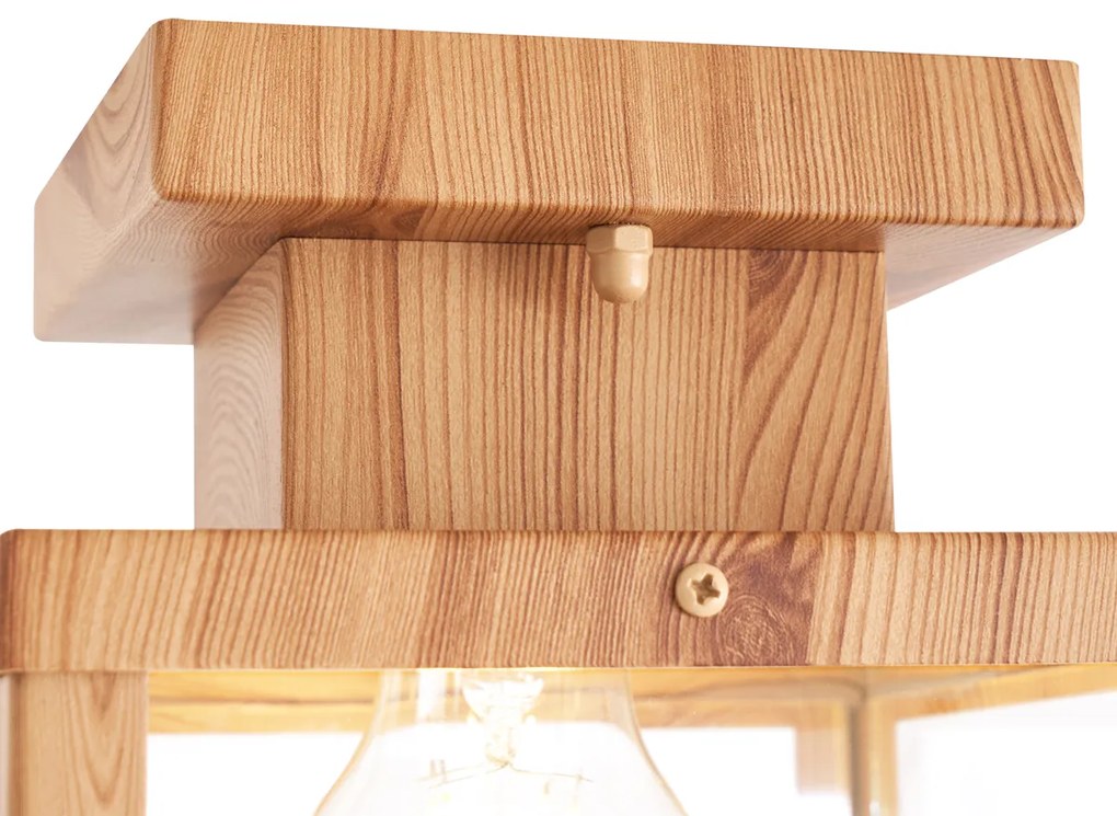 Plafonieră industrială de exterior din lemn cu sticlă transparentă - Rotterdam