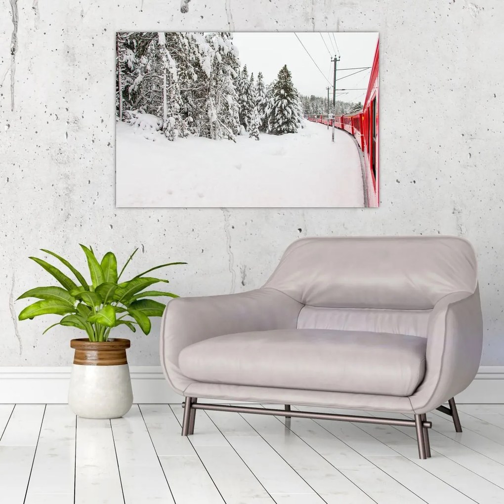 Tablou - Tren într-un peisaj înzăpezit (90x60 cm)