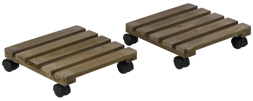 Outsunny Lot de 2 suporturi pentru plante pătrate, purtător de plante cu roți, suport pentru ghivece, pentru interior și exterior | Aosom Romania