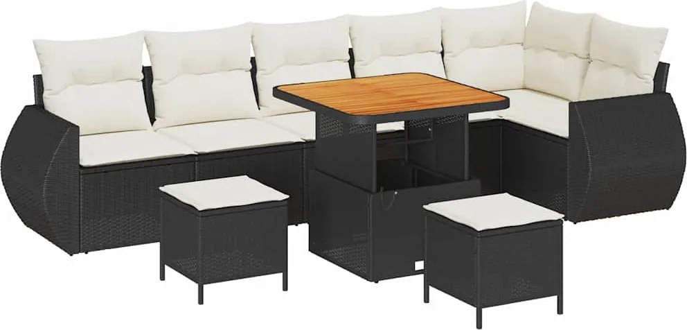 vidaXL Set de canapele pentru grădină 9 pcs Negru poliratan