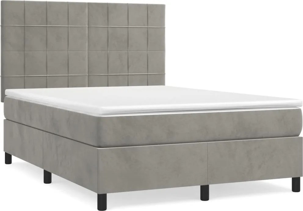 vidaXL Pat box spring cu saltea, gri deschis, 140x200 cm, catifea