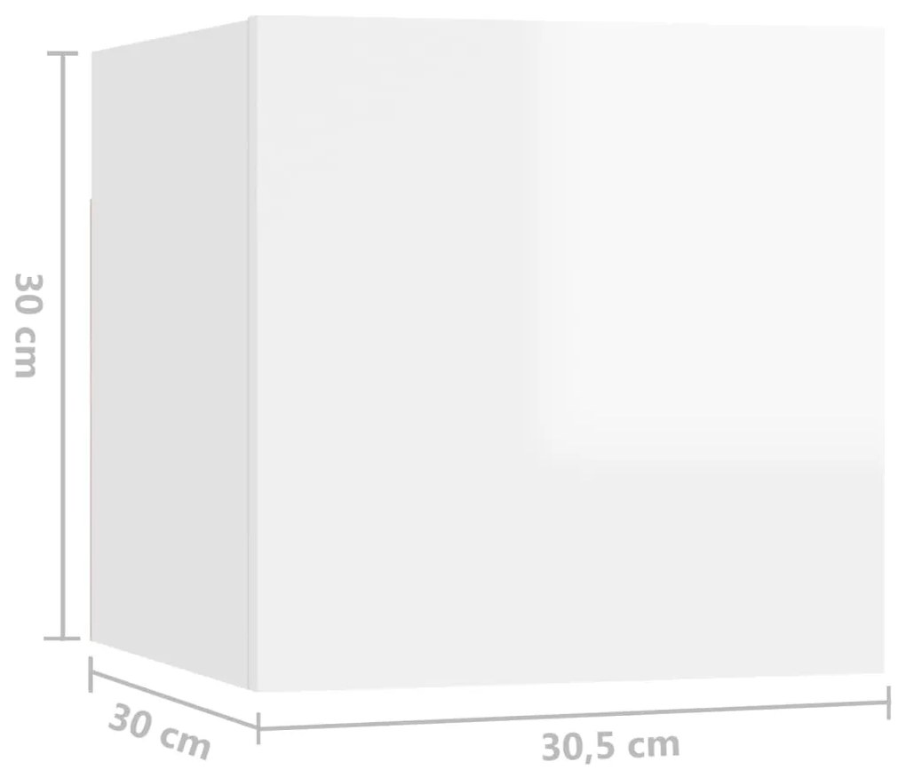 Set de dulapuri TV, 7 piese, alb extralucios, lemn prelucrat 7, Alb foarte lucios, 80 x 30 x 30 cm