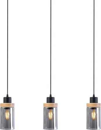 Lustră suspendată pe cablu WOODNEST 3xE27/15W/230V pin/negru fumuriu