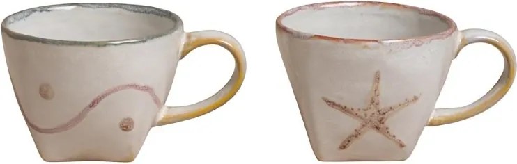 Set 2 cești de cafea din gresie ceramică, H7 cm, "Marine"