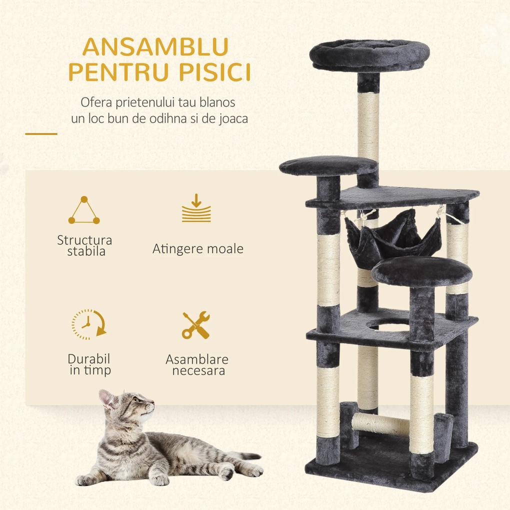 PawHut Copac Pisici 4 Nivele Plus Sisal Natural pentru Ascuit Unghii 40x40x132cm Gri | Aosom Romania