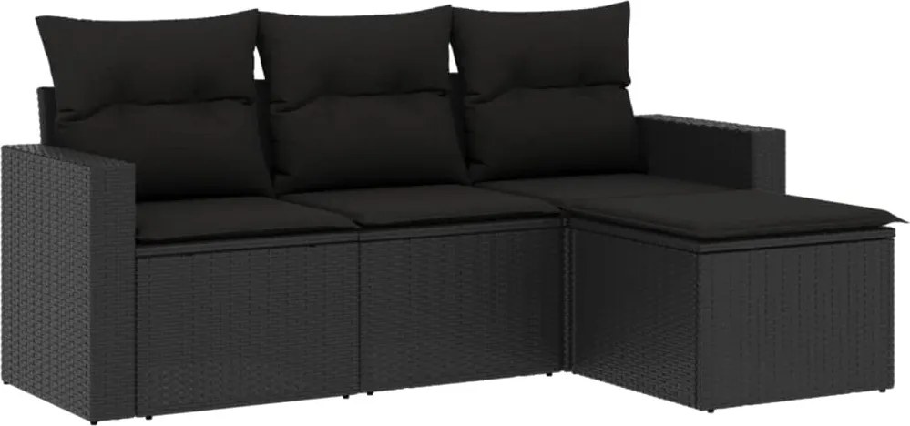 vidaXL Set mobilier de grădină cu perne, 4 piese, negru, poliratan
