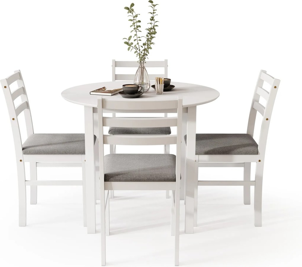 MAZZONI EXPORT Set TORINO Masă rotundă + 4 scaune Alb / Gri Deschis