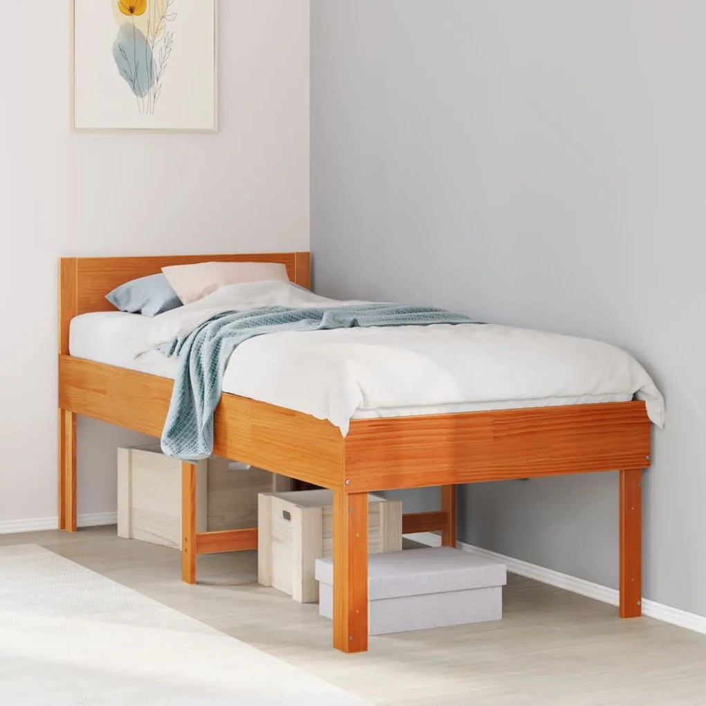 vidaXL Cadru pat fără saltea, maro ceruit, 90x190 cm, lemn masiv pin