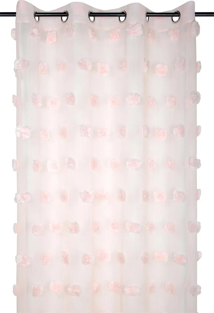 Perdea POMPINOU roz pudrat, cu pompoane, 135 x 260 cm