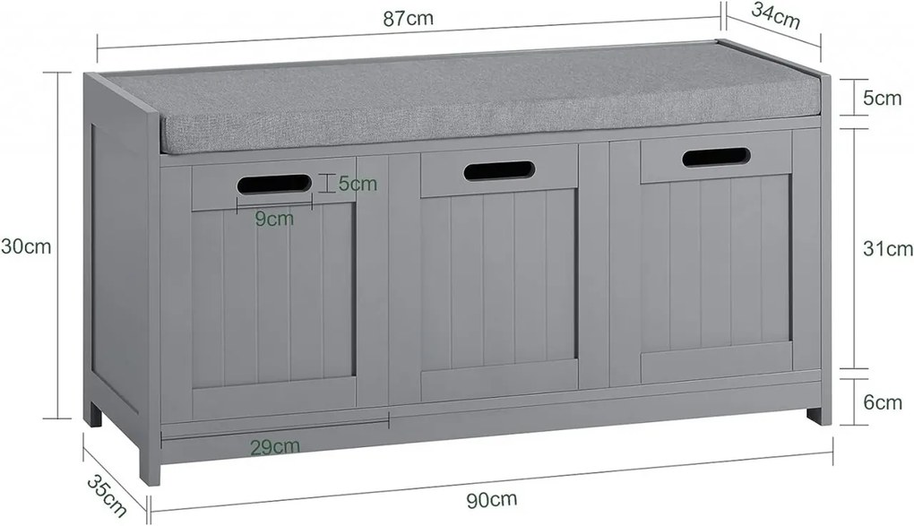 BAG12 - Bancuta 90 cm, bancheta, banca hol cu perna, pantofar, depozitare pantofi - Gri