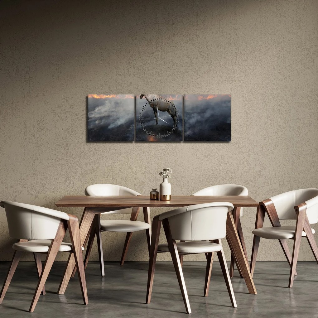 Tablou cu capră de munte în foc (cu ceas) (90x30 cm)