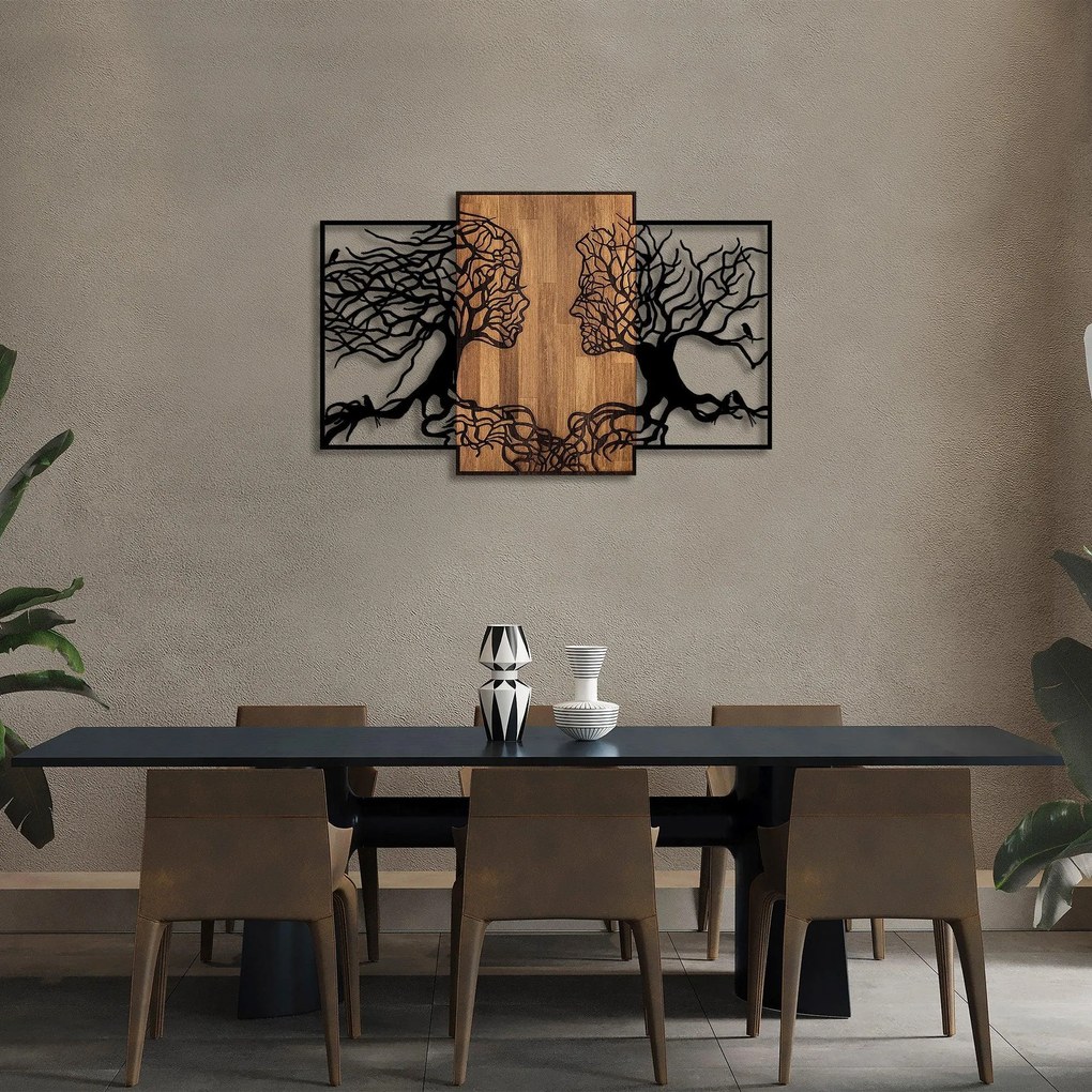 Decoratiune de perete lemn Tree Love - 312, Negru, 3x79x125 cm