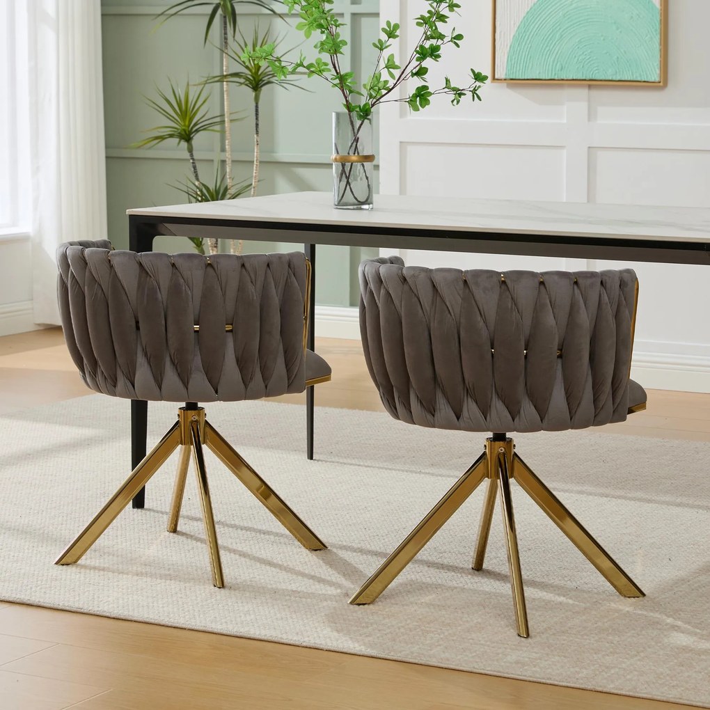 Set de 2 scaune pivotante din catifea, Gri | Aosom Romania