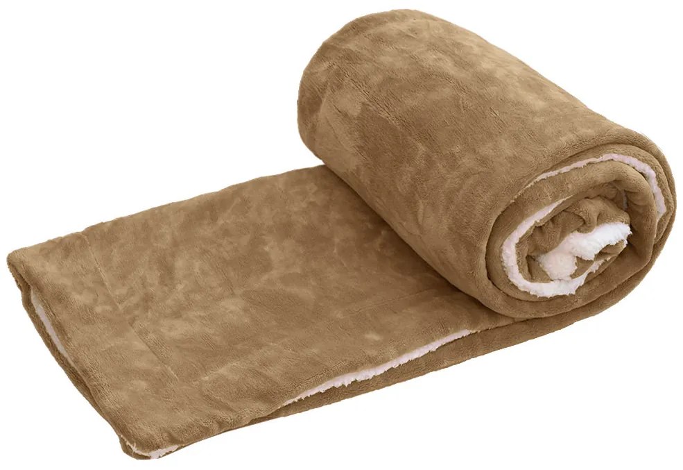 Patura din blana de miel sintetica/microplus Culoare maro deschis, 150x200 cm