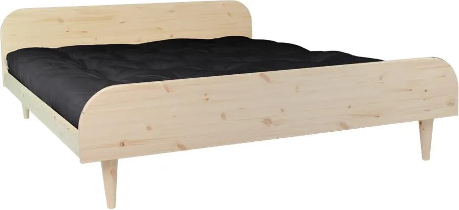 Pat dublu din lemn de pin cu saltea Karup Design Twist Comfort Mat Natural/Black, 140 x 200 cm
