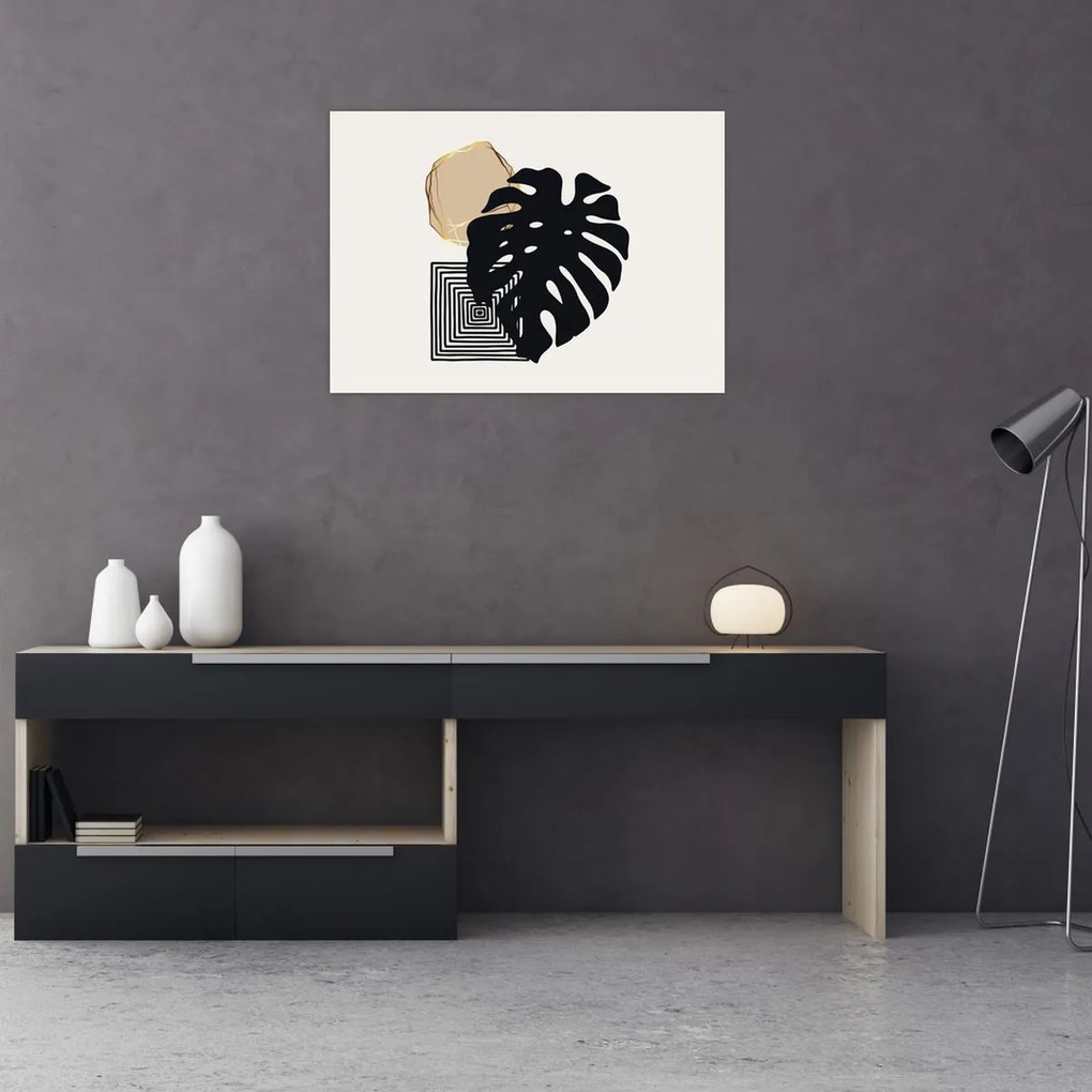 Tablou pe sticlă - Abstracție cu frunze tropicale N⁰2 (70x50 cm)