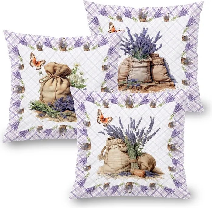 decoDoma Set de 3 fețe pernuțe LAVANDĂ 45 x 45 cm