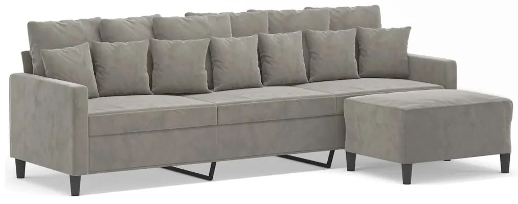 3153481 vidaXL Canapea cu 3 locuri și taburet, gri deschis, 210 cm, catifea