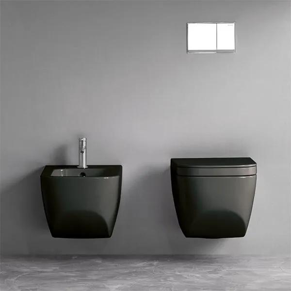 Vas WC suspendat Hatria, Next, anti-bacterian, rimless, negru mat