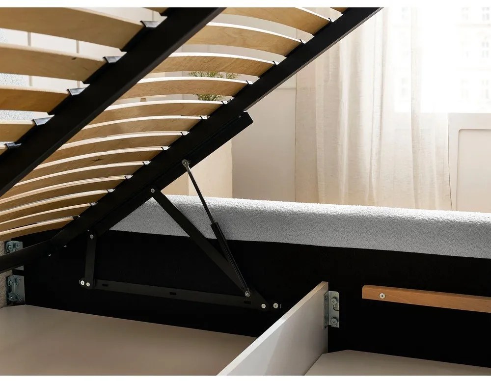 Pat matrimonial gri deschis tapițat cu spațiu de depozitare cu somieră 180x200 cm Orlane – Bobochic Paris