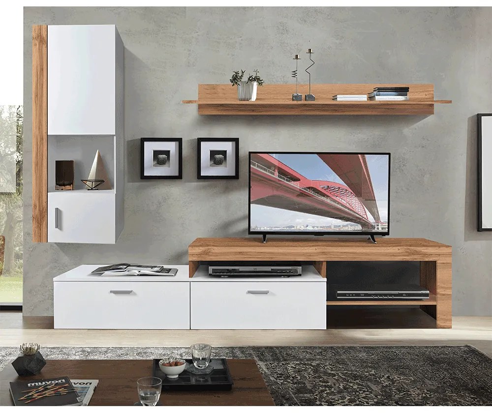 Perete living, stejar wotan / alb, ALUBA