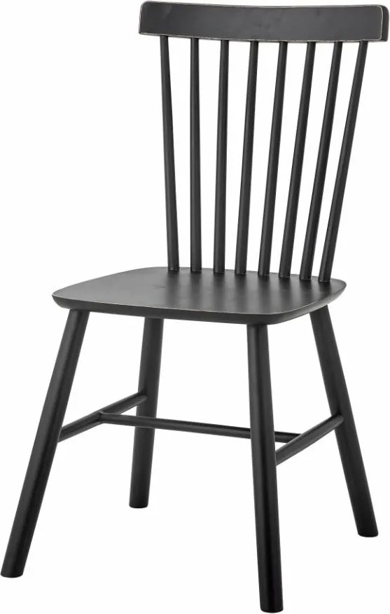 Scaun dining din lemn, negru, cu spătar din opt spițe și traverse în H, finisaj patinat, 92 x 50 x 50 cm, „Mill”